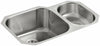 UNDERTONE® 30-3/4 X 20-1/8 X 9-5/8 INCHES UNDER-MOUNT HIGH/LOW DOUBLE ROUNDED BOWL KITCHEN SINK