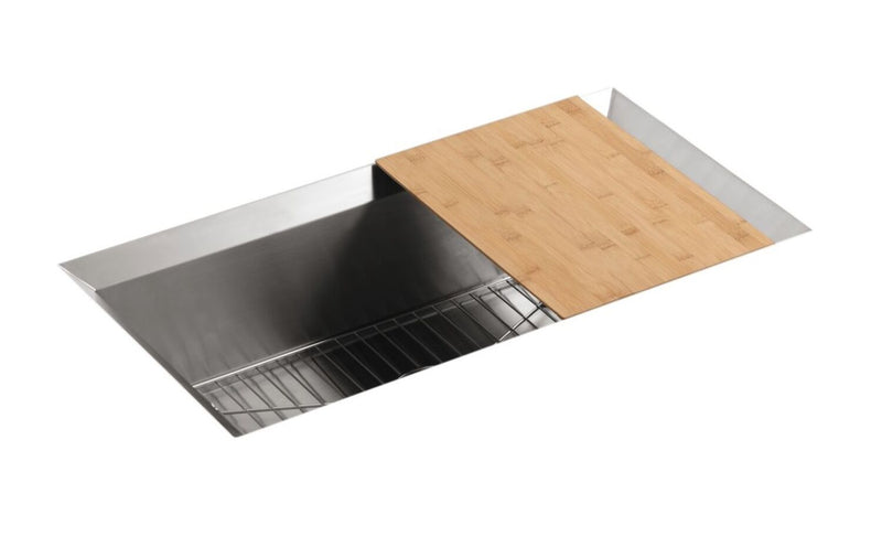POISE® 33 X 18 X 9-3/4 INCHES UNDER-MOUNT SINGLE-BOWL KITCHEN SINK WITH CUTTING BOARD AND BOTTOM BOWL SINK RACK