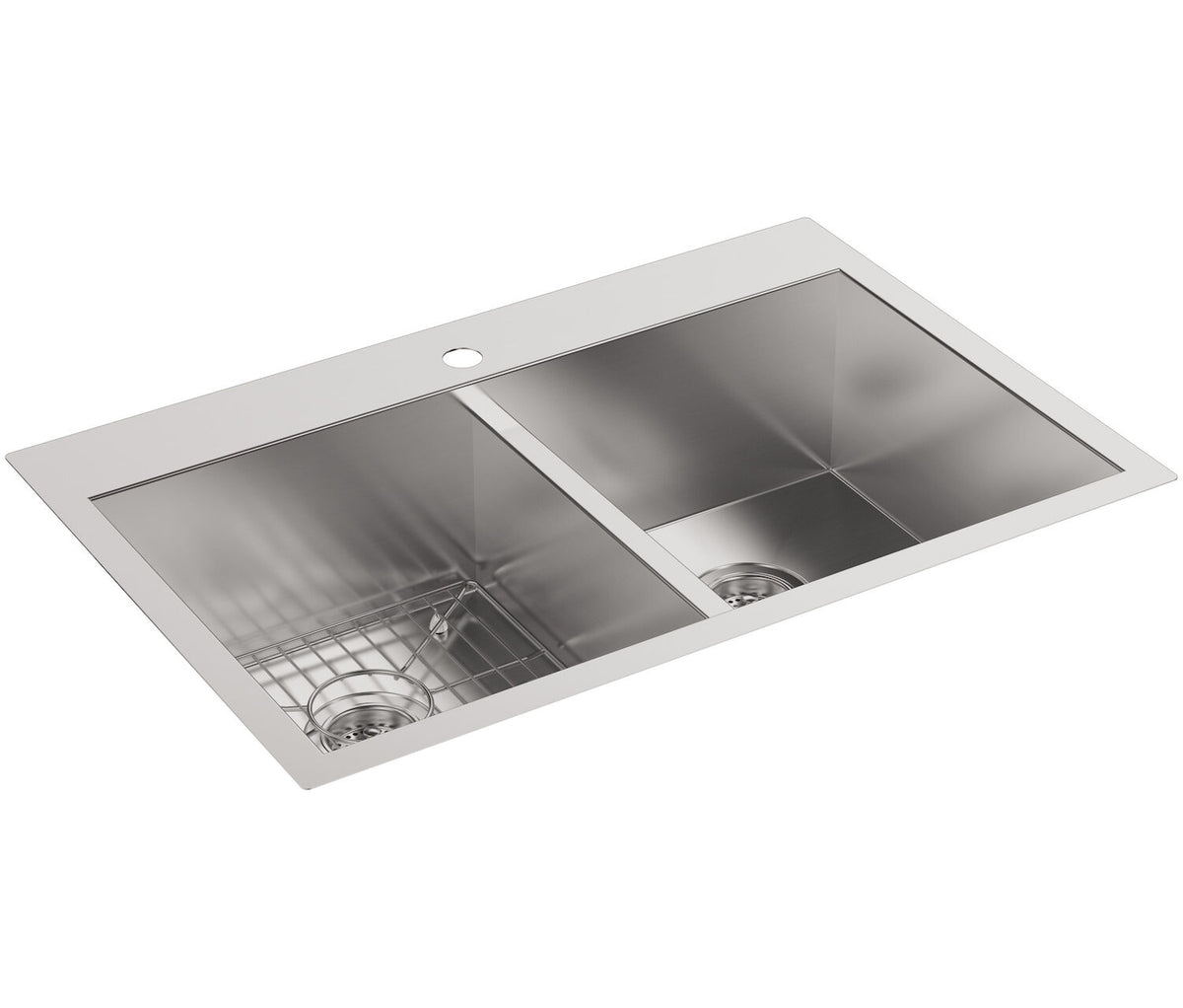 VAULT™ 33 X 22 X 9-5/16 INCHES TOP-/UNDER-MOUNT DOUBLE-EQUAL BOWL KITCHEN SINK WITH SINGLE FAUCET HOLE