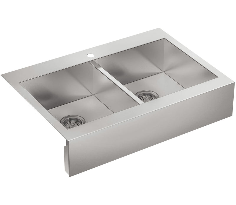 VAULT™ 35-3/4 X 24-5/16 X 9-5/16 INCHES SELF-TRIMMING® TOP-MOUNT DOUBLE-EQUAL STAINLESS STEEL APRON-FRONT KITCHEN SINK FOR 36 CABINET