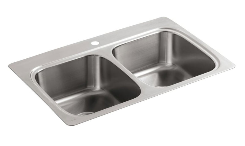 VERSE™ 33 X 22 X 9-1/4 INCHES TOP-MOUNT DOUBLE-EQUAL BOWL KITCHEN SINK WITH SINGLE FAUCET HOLE