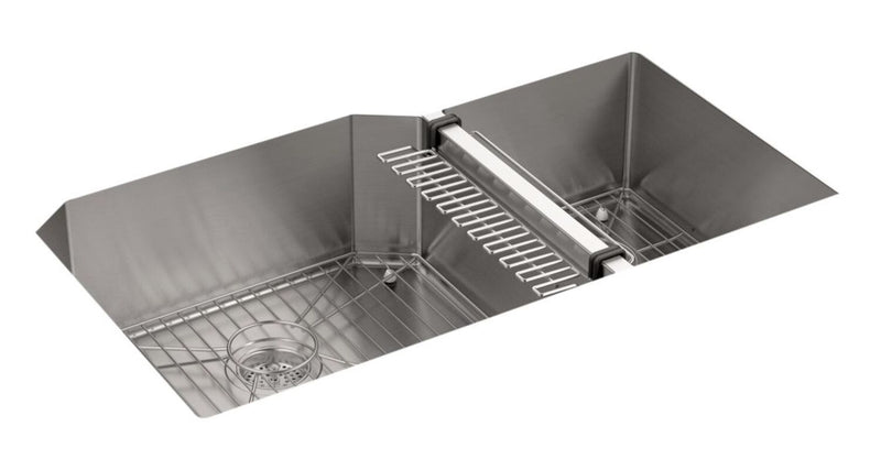 STRIVE® 35-1/2 X 20-1/4 X 9-5/16 INCHES UNDER-MOUNT EXTRA-LARGE/MEDIUM DOUBLE-BOWL KITCHEN SINK WITH SINK RACK