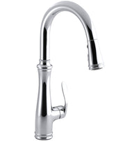BELLERA(R) SINGLE-HOLE OR THREE-HOLE KITCHEN SINK FAUCET WITH PULL-DOWN 16-3/4-INCH SPOUT AND RIGHT-HAND LEVER HANDLE, DOCKNETIK(R) MAGNETIC DOCKING SYSTEM, AND A 3-FUNCTION SPRAYHEAD FEATURING SWEEP(R) SPRAY