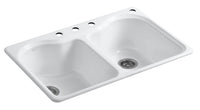 HARTLAND® 33 X 22 X 9-5/8 INCHES TOP-MOUNT DOUBLE-EQUAL KITCHEN SINK WITH 4 FAUCET HOLES