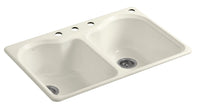 HARTLAND® 33 X 22 X 9-5/8 INCHES TOP-MOUNT DOUBLE-EQUAL KITCHEN SINK WITH 4 FAUCET HOLES