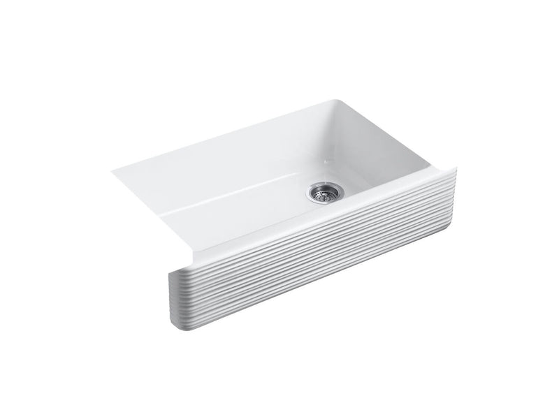 WHITEHAVEN® 35-11/16 X 21-9/16 X 9-5/8 INCHES UNDER-MOUNT SELF-TRIMMING® SINGLE-BOWL KITCHEN SINK WITH TALL APRON AND HAYRIDGE® DESIGN