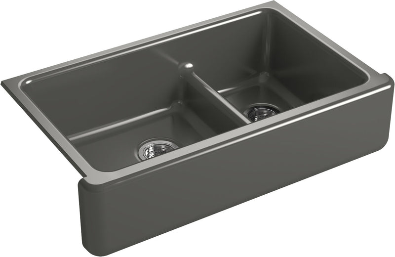 WHITEHAVEN® SELF-TRIMMING® SMART DIVIDE® 35-11/16 X 21-9/16 X 9-5/8 INCHES UNDER-MOUNT LARGE/MEDIUM DOUBLE-BOWL KITCHEN SINK WITH TALL APRON