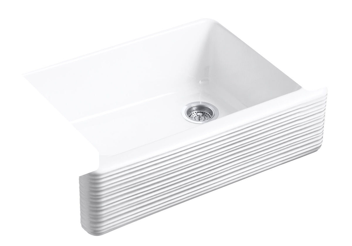 WHITEHAVEN® 29-11/16 X 21-9/16 X 9-5/8 INCHES UNDER-MOUNT SELF-TRIMMING® SINGLE-BOWL KITCHEN SINK WITH TALL APRON AND HAYRIDGE® DESIGN
