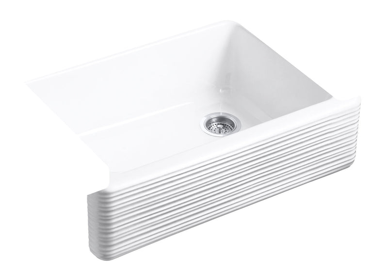 WHITEHAVEN® 29-11/16 X 21-9/16 X 9-5/8 INCHES UNDER-MOUNT SELF-TRIMMING® SINGLE-BOWL KITCHEN SINK WITH TALL APRON AND HAYRIDGE® DESIGN