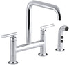 PURIST® TWO-HOLE DECK-MOUNT BRIDGE KITCHEN SINK FAUCET WITH 8-3/8-INCH SPOUT AND MATCHING FINISH SIDESPRAY