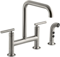 PURIST® TWO-HOLE DECK-MOUNT BRIDGE KITCHEN SINK FAUCET WITH 8-3/8-INCH SPOUT AND MATCHING FINISH SIDESPRAY