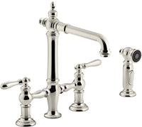 ARTIFACTS® DECK-MOUNT BRIDGE KITCHEN SINK FAUCET WITH LEVER HANDLES AND SIDESPRAY