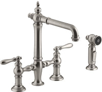 ARTIFACTS® DECK-MOUNT BRIDGE KITCHEN SINK FAUCET WITH LEVER HANDLES AND SIDESPRAY