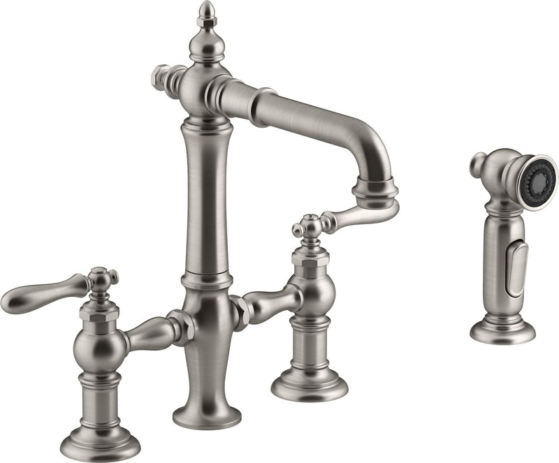 ARTIFACTS® DECK-MOUNT BRIDGE BAR SINK FAUCET WITH LEVER HANDLES AND SIDESPRAY