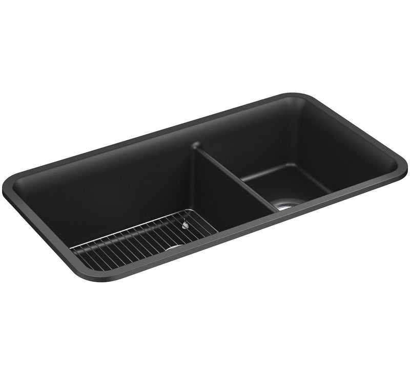 CAIRN® 33-1/2 X 18-5/16 X 10-1/8 INCHES NEOROC® UNDER-MOUNT LARGE/MEDIUM DOUBLE-BOWL KITCHEN SINK WITH SINK RACK