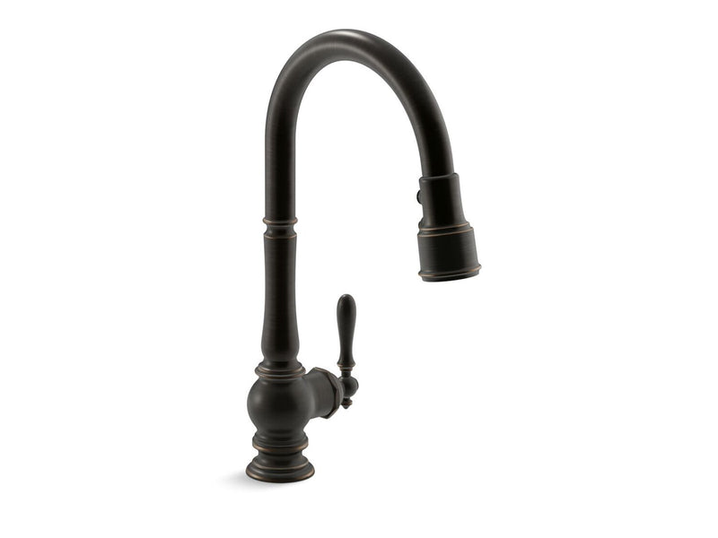 ARTIFACTS PULL-DOWN KITCHEN SINK FAUCET WITH THREE-FUNCTION SPRAYHEAD