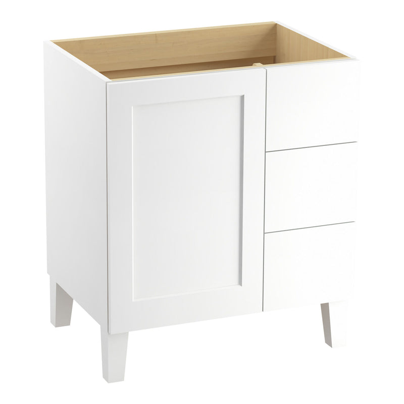 POPLIN® 30-INCH BATHROOM VANITY CABINET WITH LEGS, 1 DOOR AND 3 DRAWERS ON RIGHT