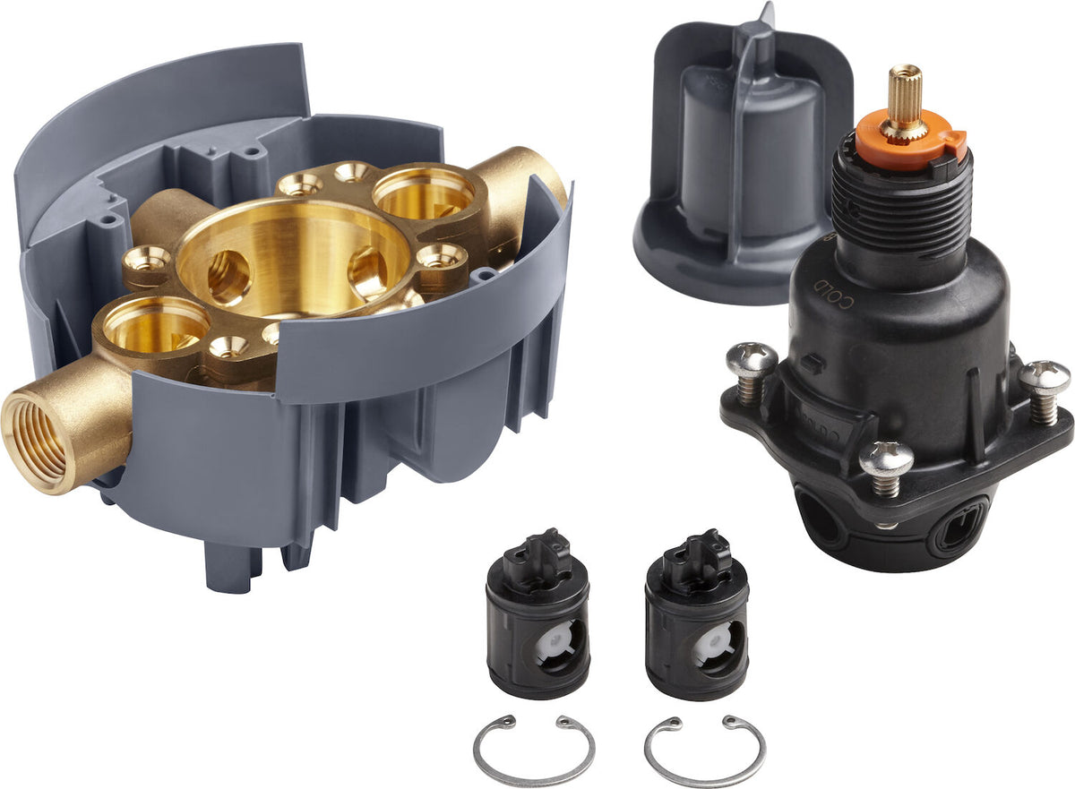 RITE-TEMP(R) VALVE BODY AND PRESSURE-BALANCE CARTRIDGE KIT WITH SERVICE STOPS AND FEMALE NPT CONNECTIONS, PROJECT PACK