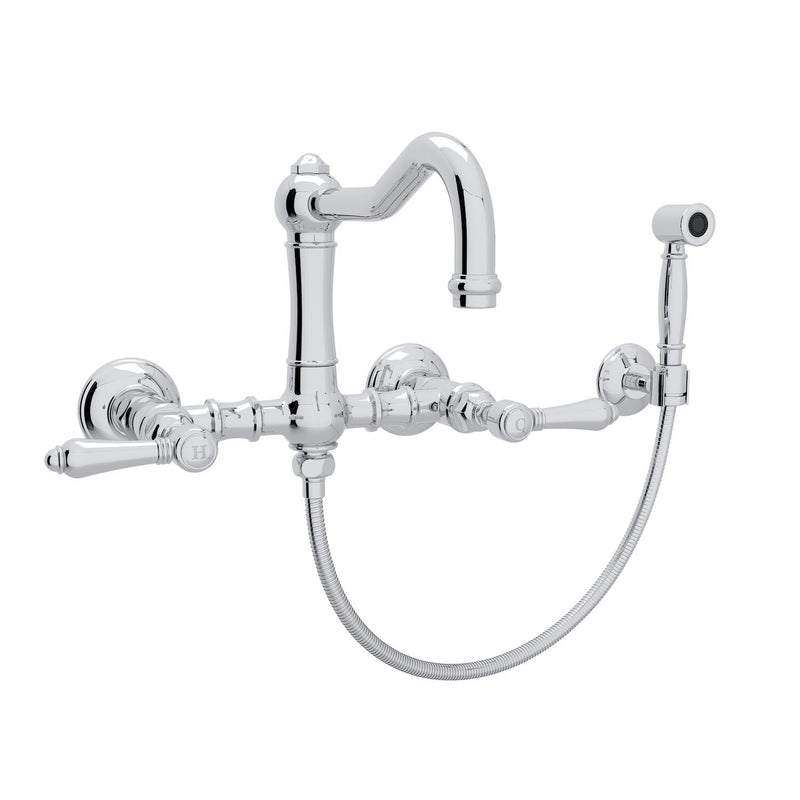 ACQUI® WALL MOUNT BRIDGE KITCHEN FAUCET WITH SIDESPRAY AND COLUMN SPOUT (LEVER HANDLE)