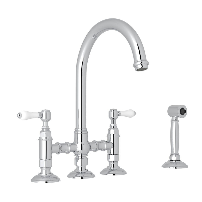 SAN JULIO® BRIDGE KITCHEN FAUCET WITH SIDE SPRAY (PORCELAIN LEVER)