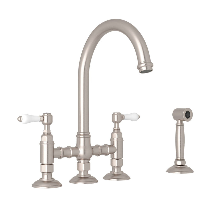 SAN JULIO® BRIDGE KITCHEN FAUCET WITH SIDE SPRAY (PORCELAIN LEVER)