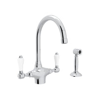 SAN JULIO® TWO HANDLE KITCHEN FAUCET WITH SIDE SPRAY (PORCELAIN LEVER)