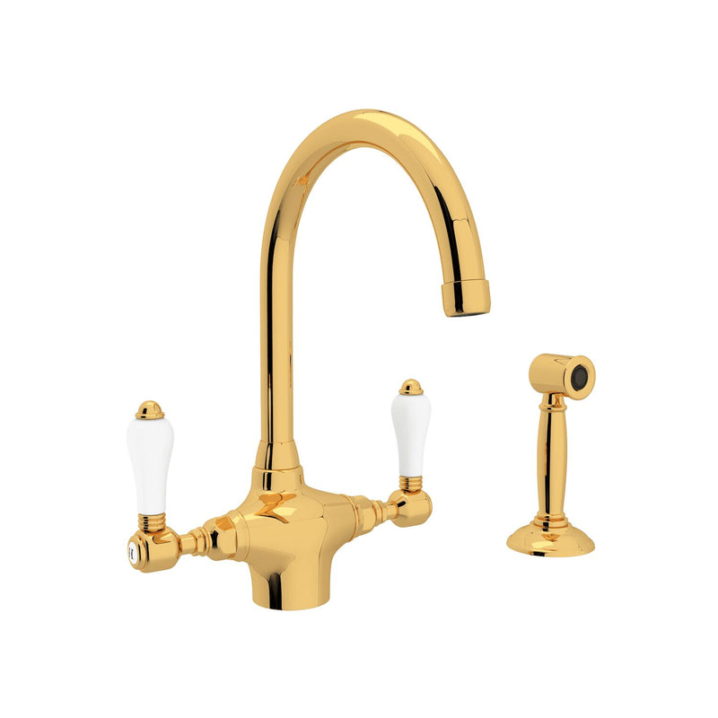 SAN JULIO® TWO HANDLE KITCHEN FAUCET WITH SIDE SPRAY (PORCELAIN LEVER)