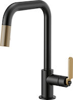 LITZE PULL-DOWN FAUCET WITH SQUARE SPOUT AND INDUSTRIAL HANDLE, Matte Black/Luxe Gold, medium