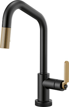 LITZE SMARTTOUCH® PULL-DOWN FAUCET WITH ANGLED SPOUT AND INDUSTRIAL HANDLE, Matte Black/Luxe Gold, large