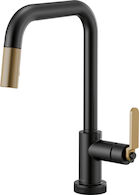 LITZE SMARTTOUCH® PULL-DOWN FAUCET WITH SQUARE SPOUT AND INDUSTRIAL HANDLE, Matte Black/Luxe Gold, medium